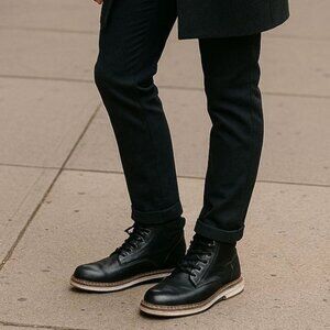 Steve Madden 12 Men's Chukka P-Jelen Ankle Boots Vegan Faux Leather Shoes Black